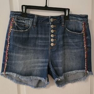 Embellished Denim Shorts with Fringe